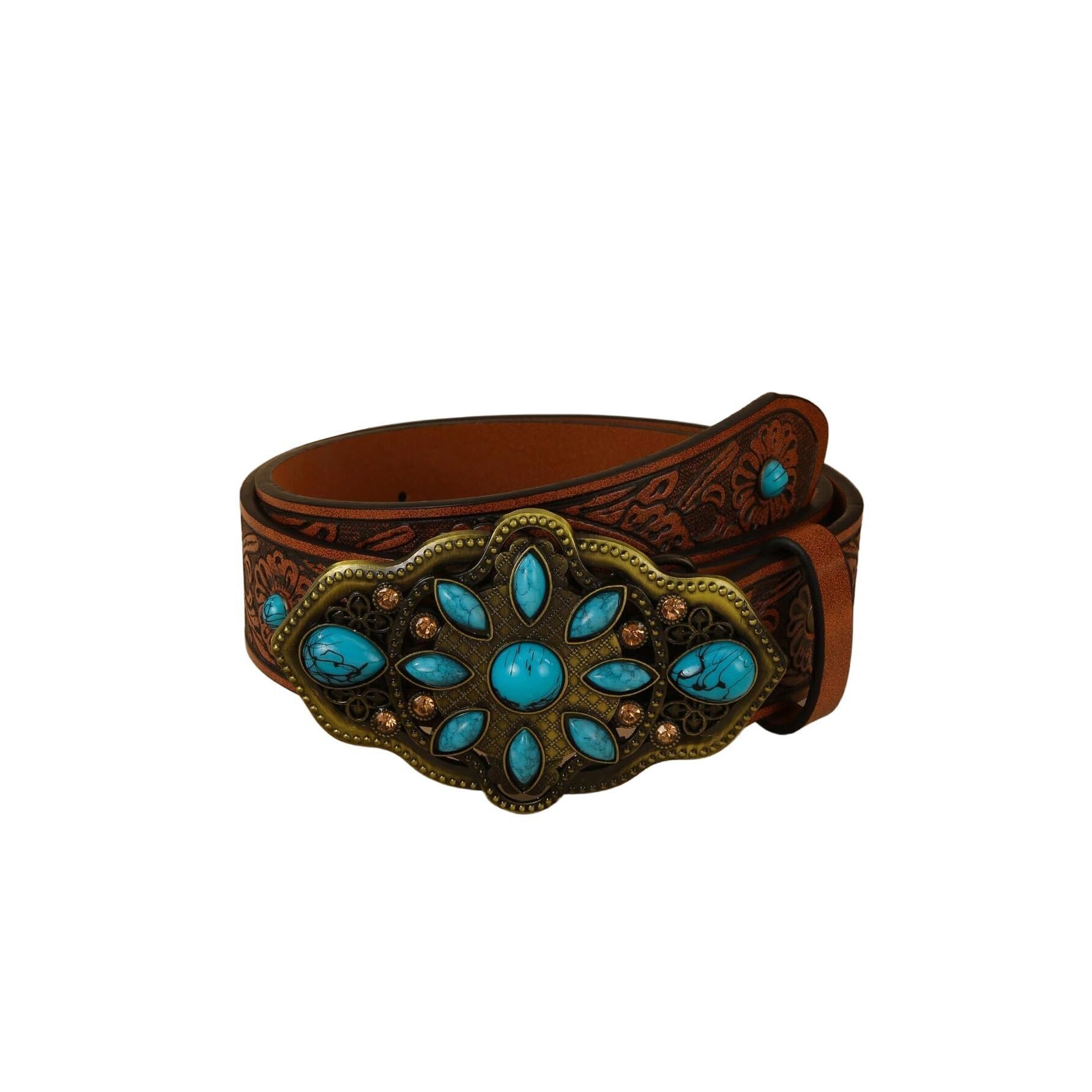 4123 Women's Turquoise Belt Western Cowgirl Belt Vintage Floral Embossed